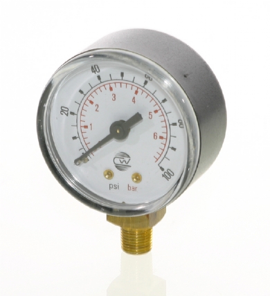 Click to enlarge - These high quality pressure gauges are made from stainless and brass materials. A very wide choice is available with many variations possible. All can be supplied with test certificates.